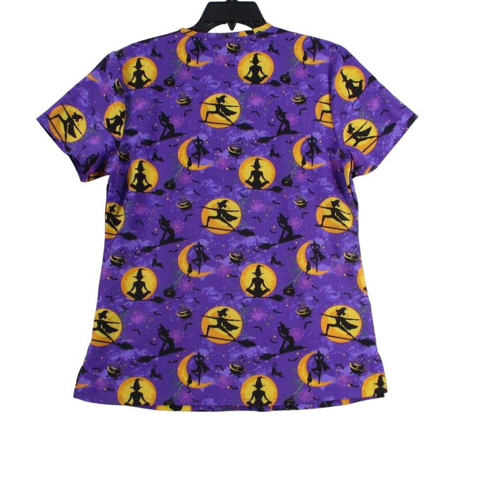 GT Performance Women Halloween Witch Scrub Top Purple V-Neck Medium Short Sleeve